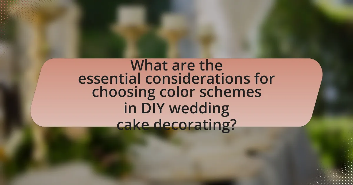 What are the essential considerations for choosing color schemes in DIY wedding cake decorating?
